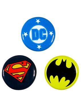 Set of 3 DC Comics Pinbacks 1996 Batman Superman DC Logo 1⅛" Buttons